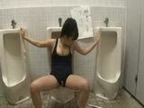 Girl bound on public toilet used